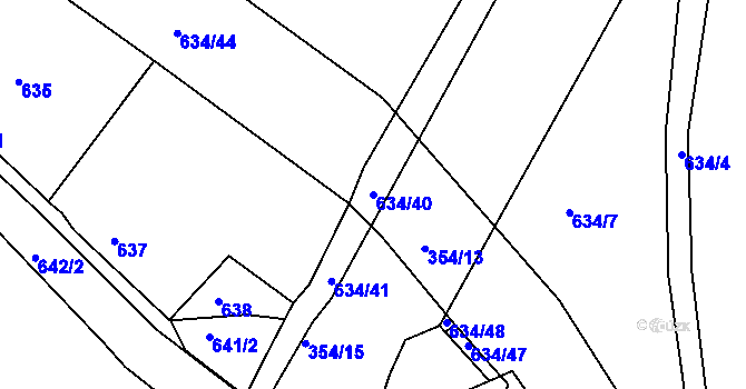 Parcela st. 634/40 v KÚ Dubí-Bystřice, Katastrální mapa