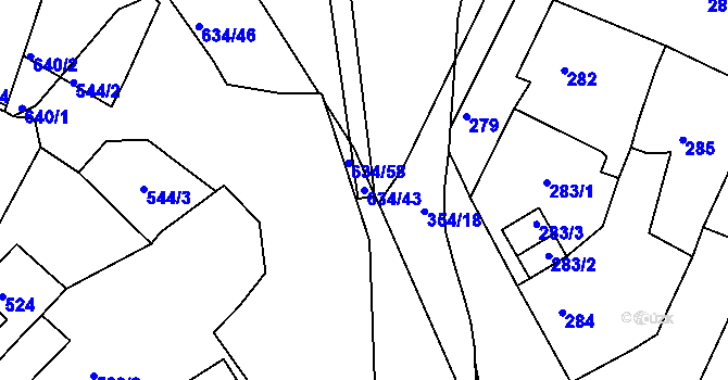 Parcela st. 634/43 v KÚ Dubí-Bystřice, Katastrální mapa