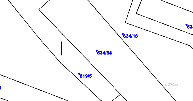 Parcela st. 634/54 v KÚ Dubí-Bystřice, Katastrální mapa