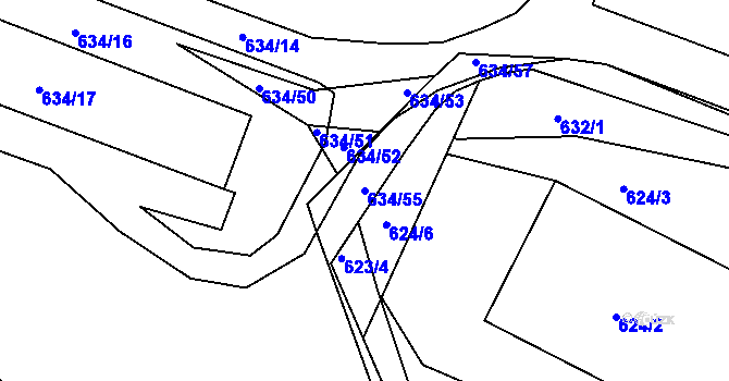 Parcela st. 634/55 v KÚ Dubí-Bystřice, Katastrální mapa