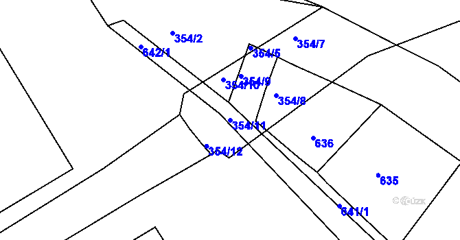 Parcela st. 354/11 v KÚ Dubí-Bystřice, Katastrální mapa