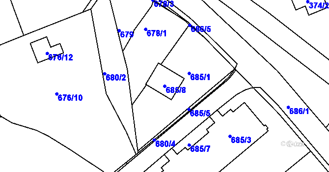 Parcela st. 685/8 v KÚ Dubí-Bystřice, Katastrální mapa