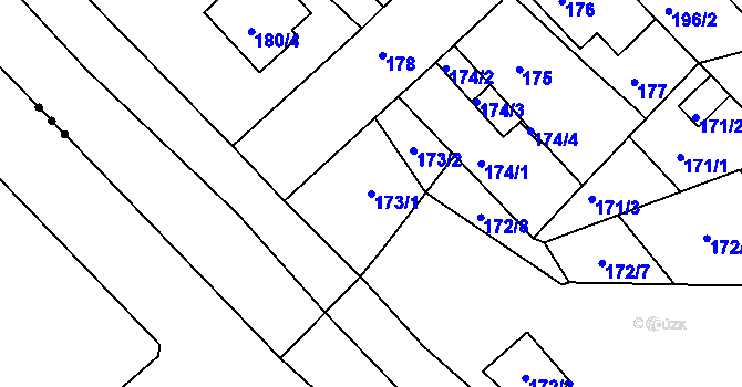 Parcela st. 173/1 v KÚ Dubí-Bystřice, Katastrální mapa