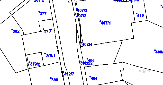 Parcela st. 407/4 v KÚ Dubí-Bystřice, Katastrální mapa