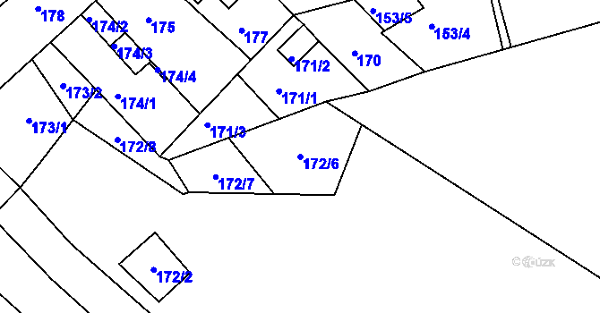 Parcela st. 172/6 v KÚ Dubí-Bystřice, Katastrální mapa