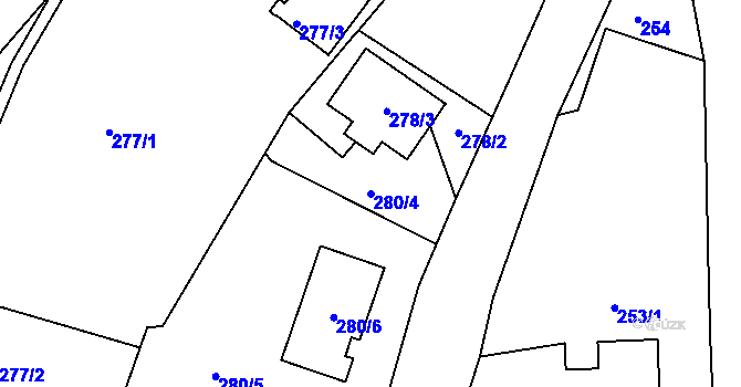 Parcela st. 280/4 v KÚ Dubí-Bystřice, Katastrální mapa