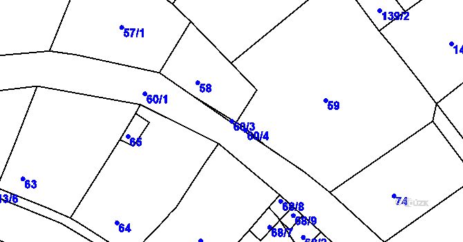 Parcela st. 60/3 v KÚ Dubí-Bystřice, Katastrální mapa