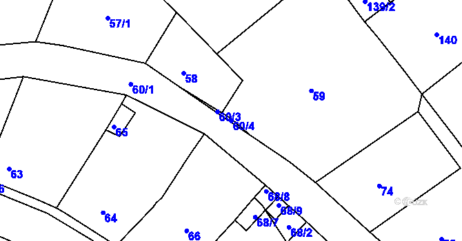 Parcela st. 60/4 v KÚ Dubí-Bystřice, Katastrální mapa