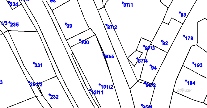 Parcela st. 60/5 v KÚ Dubí-Bystřice, Katastrální mapa