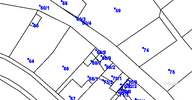 Parcela st. 68/8 v KÚ Dubí-Bystřice, Katastrální mapa