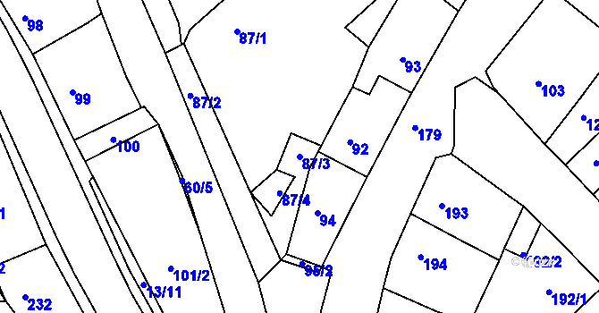Parcela st. 87/3 v KÚ Dubí-Bystřice, Katastrální mapa