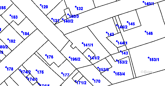 Parcela st. 141/1 v KÚ Dubí-Bystřice, Katastrální mapa