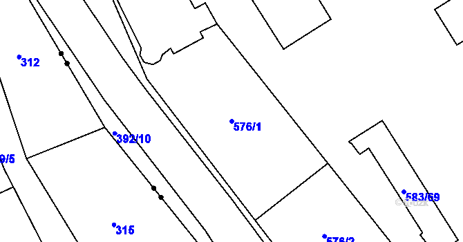 Parcela st. 576/1 v KÚ Dubí-Bystřice, Katastrální mapa