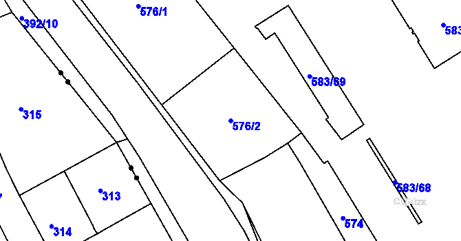 Parcela st. 576/2 v KÚ Dubí-Bystřice, Katastrální mapa