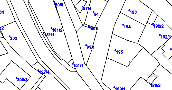 Parcela st. 95/1 v KÚ Dubí-Bystřice, Katastrální mapa