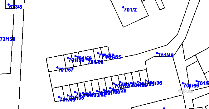 Parcela st. 701/65 v KÚ Dubí-Bystřice, Katastrální mapa