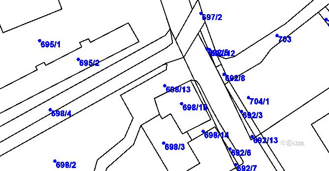 Parcela st. 698/13 v KÚ Dubí-Bystřice, Katastrální mapa