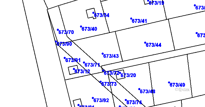 Parcela st. 673/43 v KÚ Dubí-Bystřice, Katastrální mapa