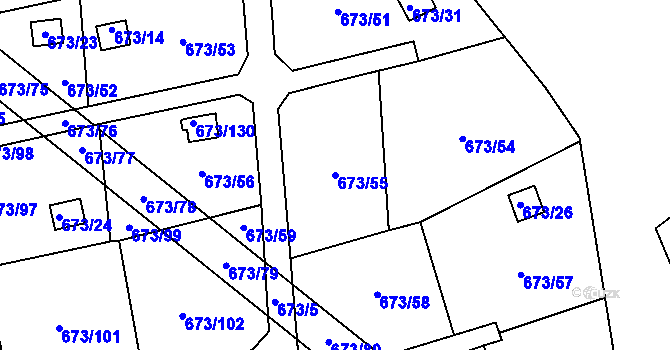 Parcela st. 673/55 v KÚ Dubí-Bystřice, Katastrální mapa