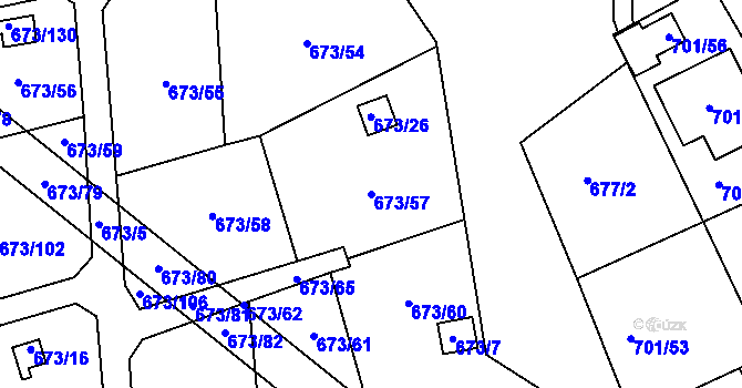 Parcela st. 673/57 v KÚ Dubí-Bystřice, Katastrální mapa