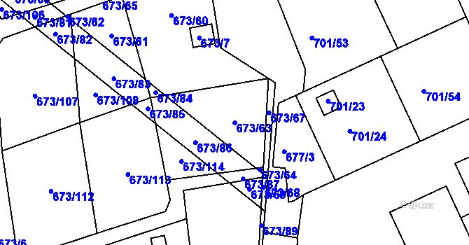 Parcela st. 673/63 v KÚ Dubí-Bystřice, Katastrální mapa