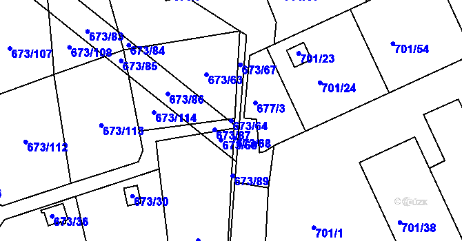 Parcela st. 673/64 v KÚ Dubí-Bystřice, Katastrální mapa