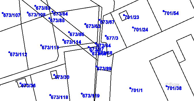 Parcela st. 673/68 v KÚ Dubí-Bystřice, Katastrální mapa