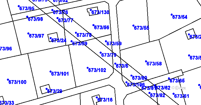 Parcela st. 673/79 v KÚ Dubí-Bystřice, Katastrální mapa
