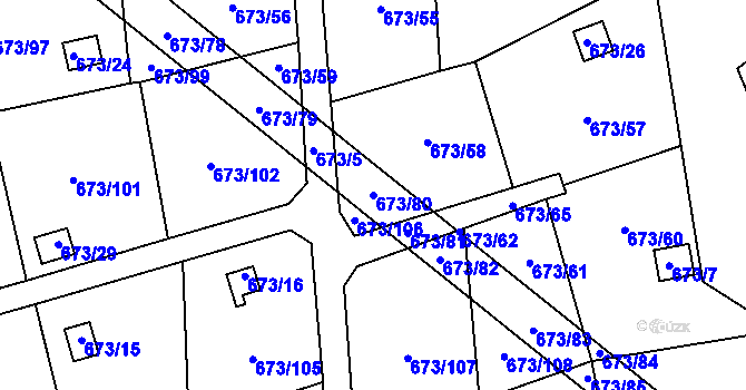 Parcela st. 673/80 v KÚ Dubí-Bystřice, Katastrální mapa