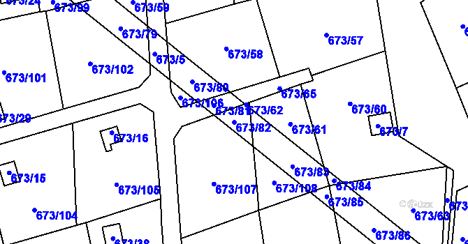 Parcela st. 673/82 v KÚ Dubí-Bystřice, Katastrální mapa