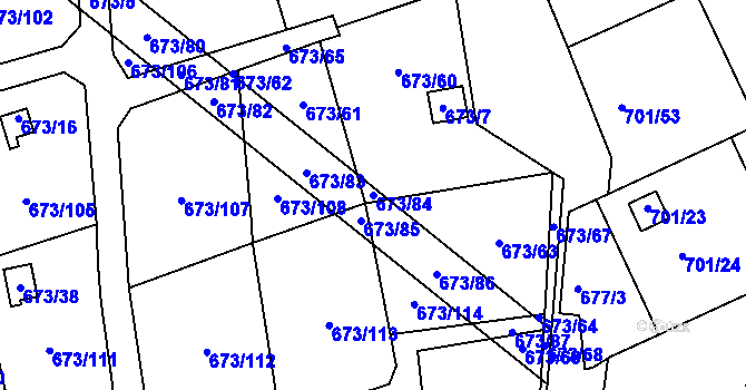 Parcela st. 673/84 v KÚ Dubí-Bystřice, Katastrální mapa