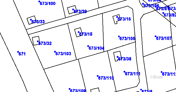 Parcela st. 673/104 v KÚ Dubí-Bystřice, Katastrální mapa