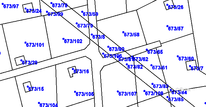 Parcela st. 673/106 v KÚ Dubí-Bystřice, Katastrální mapa