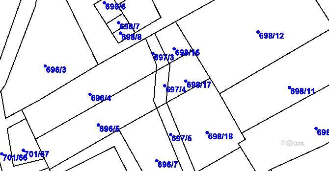 Parcela st. 697/4 v KÚ Dubí-Bystřice, Katastrální mapa