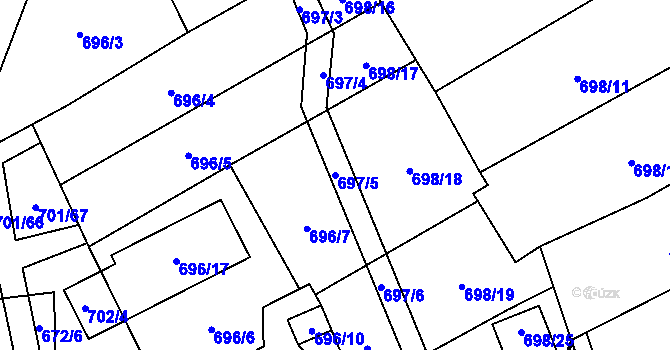Parcela st. 697/5 v KÚ Dubí-Bystřice, Katastrální mapa