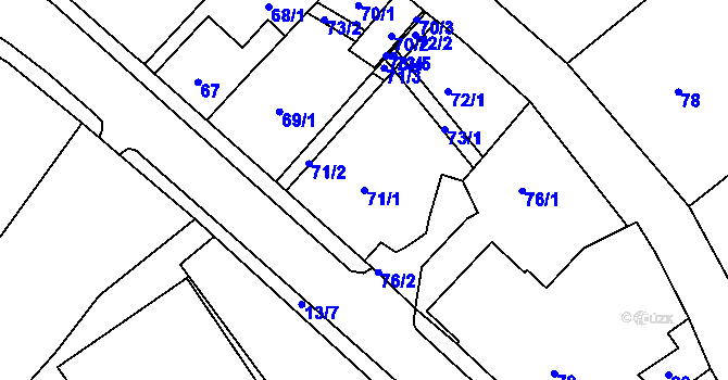 Parcela st. 71/1 v KÚ Dubí-Bystřice, Katastrální mapa