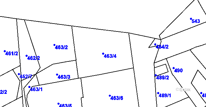 Parcela st. 463/4 v KÚ Dubí-Bystřice, Katastrální mapa