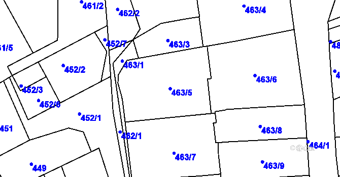 Parcela st. 463/5 v KÚ Dubí-Bystřice, Katastrální mapa