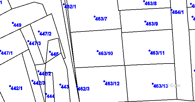 Parcela st. 463/10 v KÚ Dubí-Bystřice, Katastrální mapa
