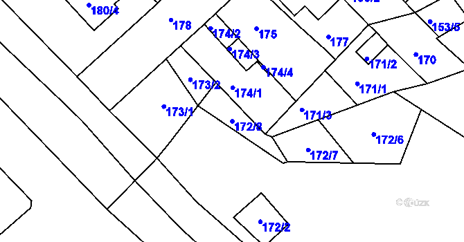 Parcela st. 172/8 v KÚ Dubí-Bystřice, Katastrální mapa