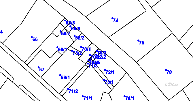 Parcela st. 70/3 v KÚ Dubí-Bystřice, Katastrální mapa