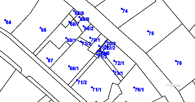 Parcela st. 73/4 v KÚ Dubí-Bystřice, Katastrální mapa