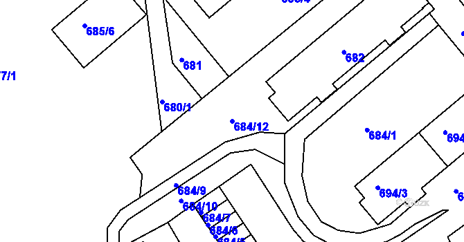 Parcela st. 684/12 v KÚ Dubí-Bystřice, Katastrální mapa