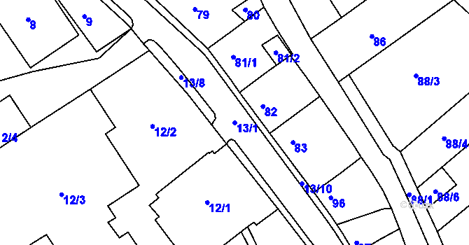 Parcela st. 13/1 v KÚ Dubí-Bystřice, Katastrální mapa