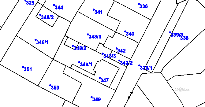 Parcela st. 343/3 v KÚ Dubí-Bystřice, Katastrální mapa