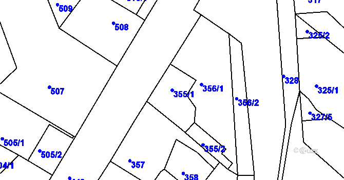Parcela st. 355/1 v KÚ Dubí-Bystřice, Katastrální mapa