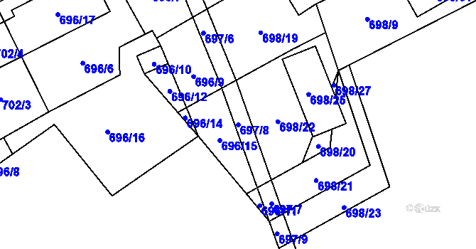 Parcela st. 697/8 v KÚ Dubí-Bystřice, Katastrální mapa