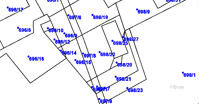 Parcela st. 698/22 v KÚ Dubí-Bystřice, Katastrální mapa