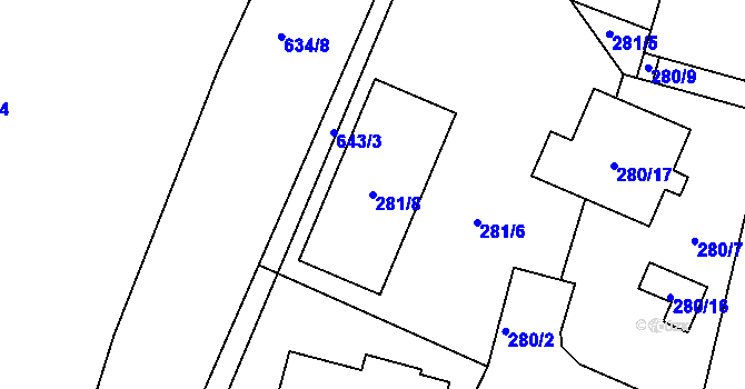 Parcela st. 281/8 v KÚ Dubí-Bystřice, Katastrální mapa