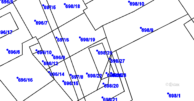 Parcela st. 698/25 v KÚ Dubí-Bystřice, Katastrální mapa